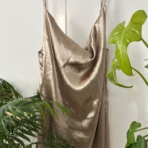 Elegant Gold Satin Slip Dress